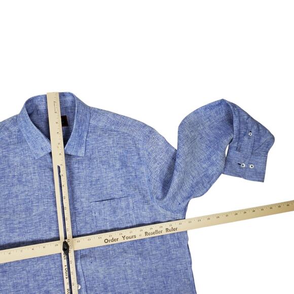 Untuckit Mens 100% Linen Vin Santo Long Sleeve Button Up Shirt L Blue Slim Fit - Picture 15 of 16